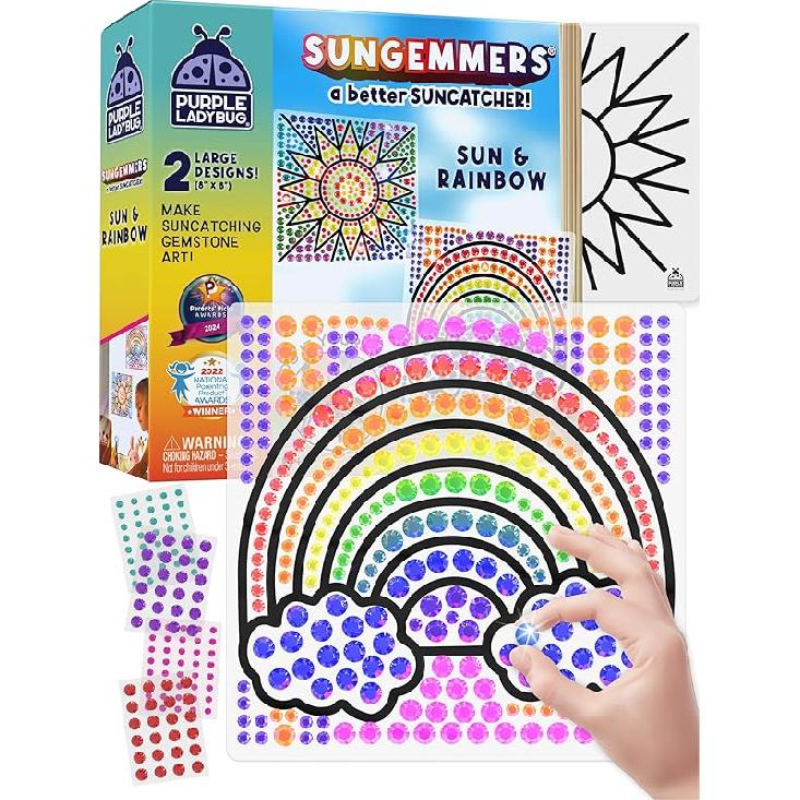 PURPLE LADYBUG SUNGEMMERS Suncatcher Gem Art for Kids - Fun Valentines Day Crafts for Ages 6-12, Birthday Gift for Girls 6-8, 8-12, Arts & Crafts