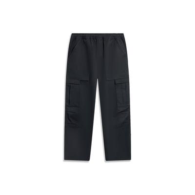 Li Ning Pure Color Mid Waist Straight Casual Pants Men Bottoms Black AYKU039-2