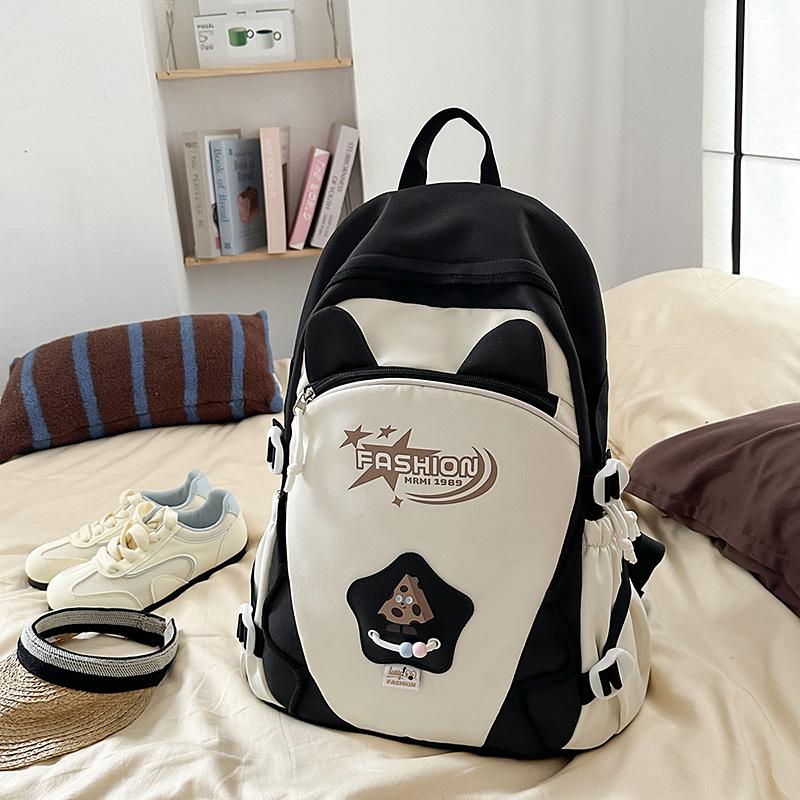 Contrast Color Backpack Women's College Style Lightweight Backpack Cartoon Student Schoolbag
