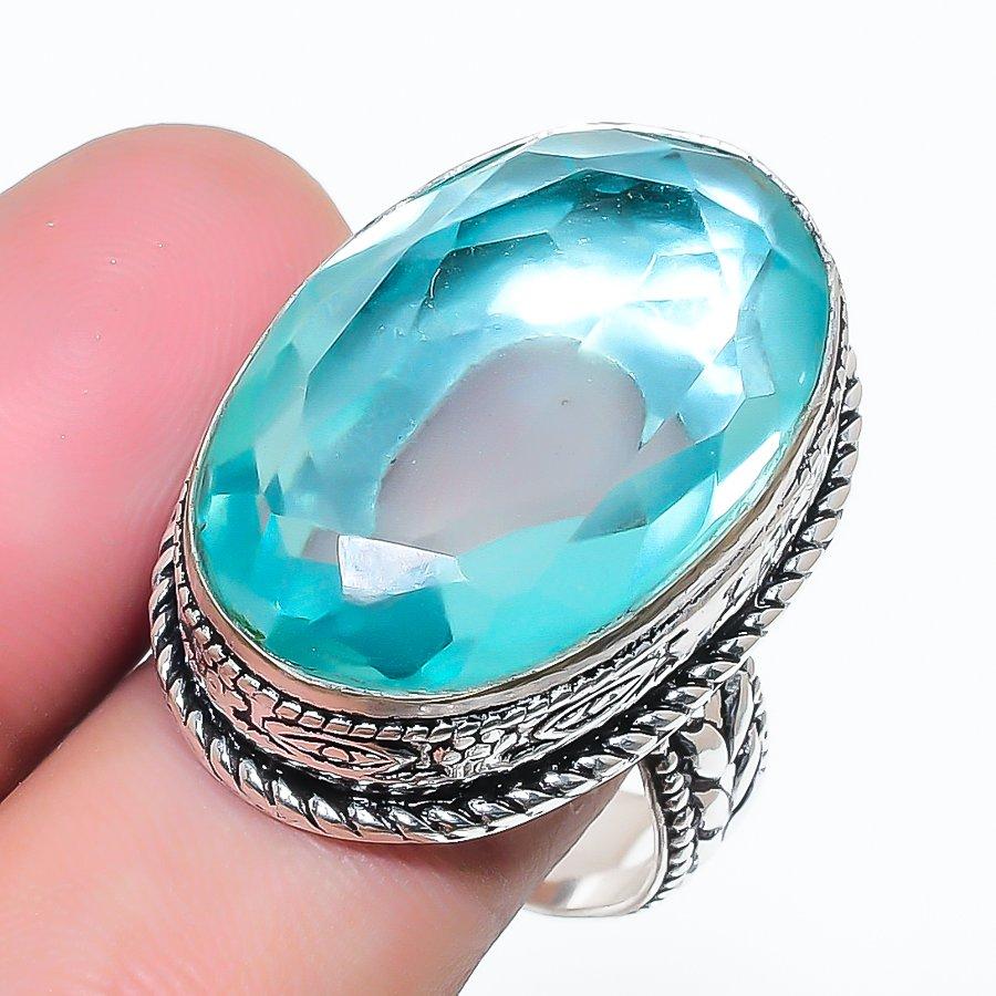 Natural Green Amethyst Gemstone 925 Sterling Silver Jewelry Ring Size 8 AR-16912