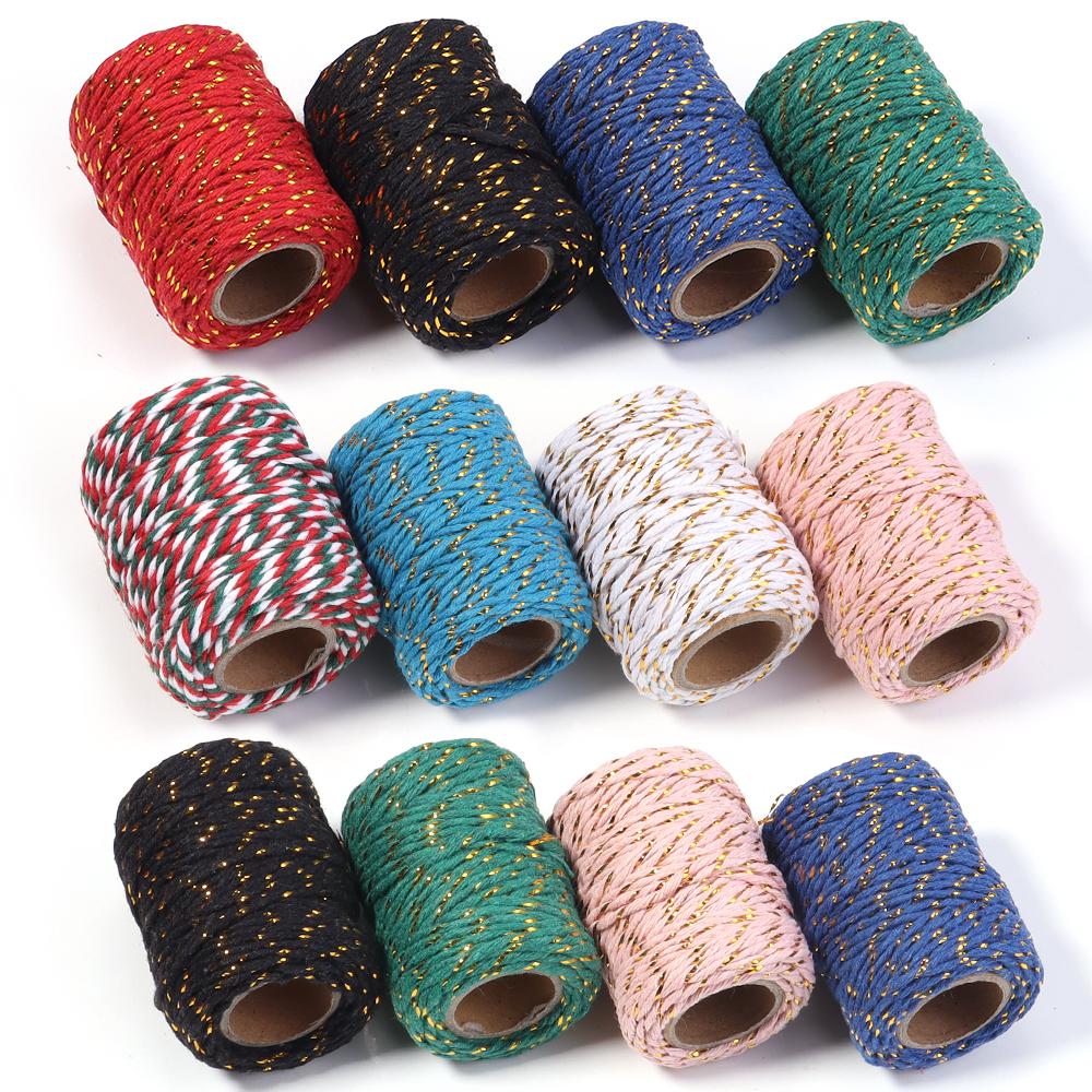 20Meters 2mm Colorful Braided Cords Christmas Thread Golden Silk String Rope For Making Christmas Gift Packaging DIY Party Decor