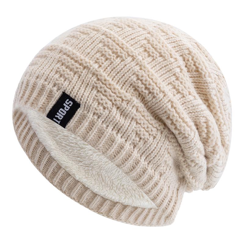 

Новый стиль Унисекс Повседневная Шапка-бини Плюшевая Меховая Подкладка Шапки для Мужчин Женщин Сохраняют Тепло Вязаная Шапка Модная Однотонная Лыжная Спортивная Зимняя Шапка 56cm-60cm бежевый