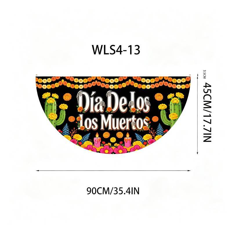 Watercolor Marigold Skeleton Day Of The Dead Fan Flag For Mexican Festival Party Decor