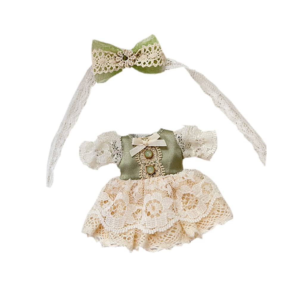 rakulifey Obitsu 11 Clothes, Dress, Hair Accessories, OB11 Size Outfit Set, One-Piece Lolita Dress, 11cm Obitsu Body Accessories, Green, 2-Piece Set