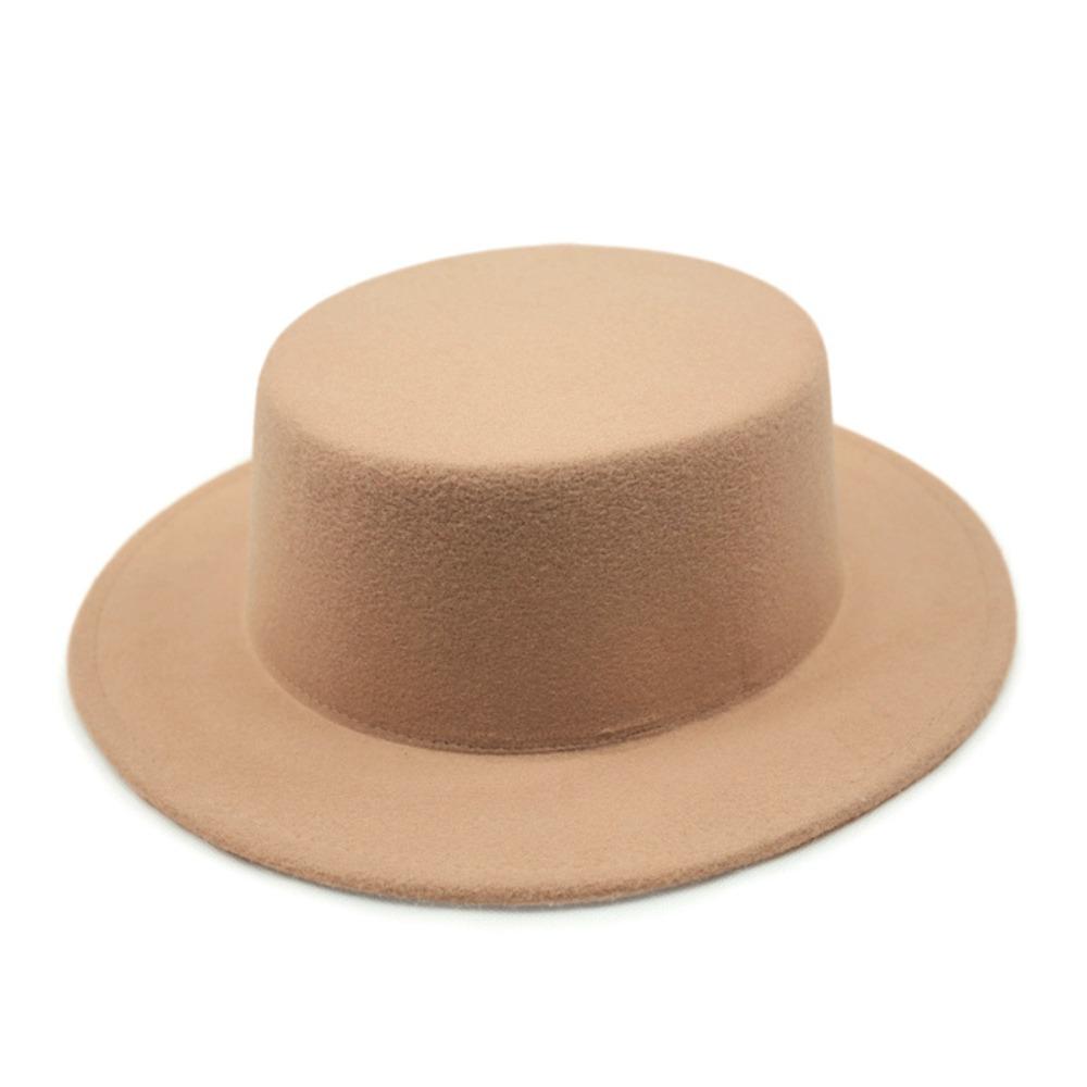 Wide Brim Felt Hat Hepburn Style Panama Hat New Flat-top Cap  Jazz