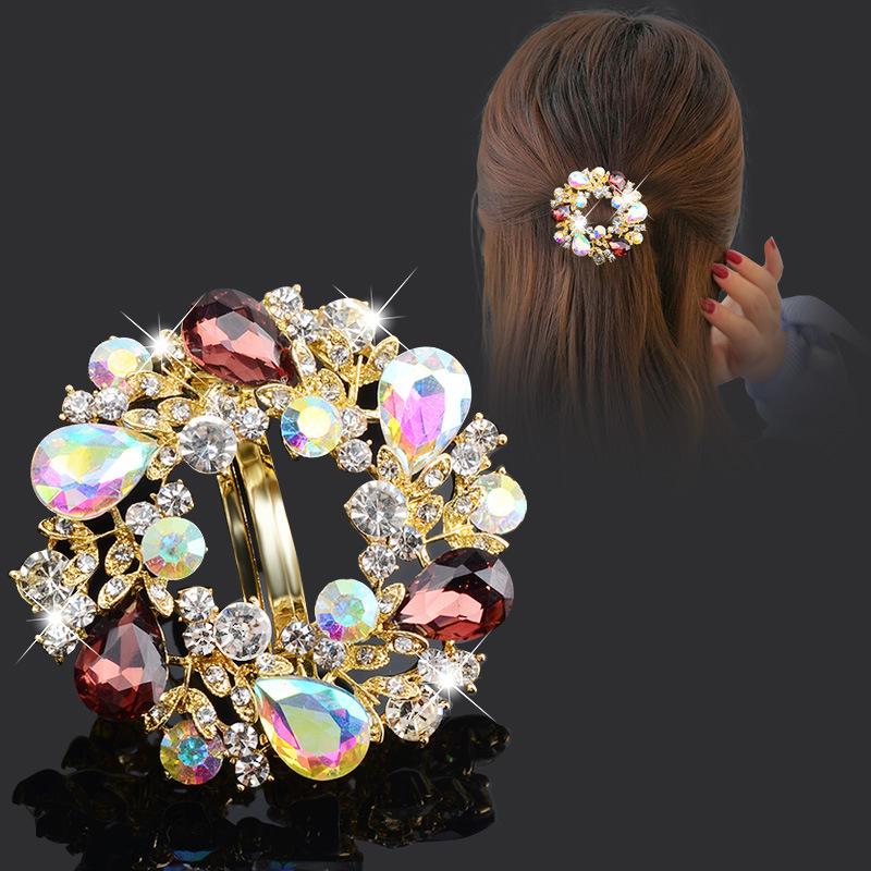 Korean Retro Rhinestone Bow Hair Clip - Women's Spring Ponytail Accessory