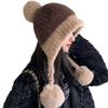 Bear plush hat women's winter splicing knitted wool hat outdoor riding ear protection bag head thermal hat