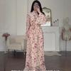 Rochie lungă franceză slim fit cu guler semi-înalt și mâneci evazate, cu imprimeu floral, pentru femei, Toamna 2025