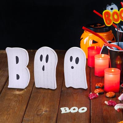 3 Stück Süße Halloween-Dekoration, Holzschilder, mehrstufige Tablett-Dekoration für Regal Kaminsims