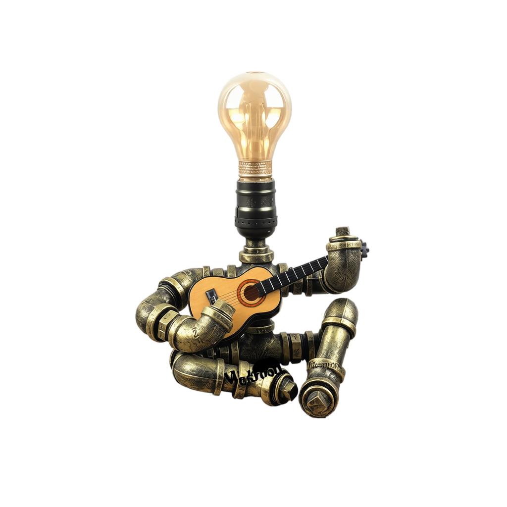 Industrial Pipe Robot Guitar Figurine Night Light Decorative Stand for Home