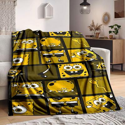 1 Stück SpongeBob Schwammkopf Flanell Überwurf HD Gedruckt Leicht Weich Warm Ganzjahresdecke für Sofa, Bett, Reisen, Camping Maschinenwaschbar