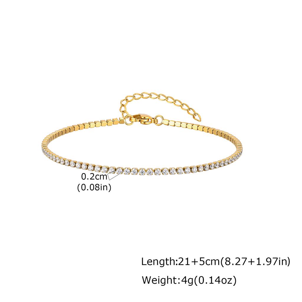 Zirkonia Tennis-Fußkettchen für Damen Edelstahl 18K Gold Plated CZ Fußkette Layering Sommer Anlaufgeschützt Wasserdicht