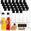 Sticle pentru sos picant de 5 oz (150 ml), Sticle Woozy din sticlă transparentă cu capace negre cu șurub etanșe, Dopuri cu picurător și Capsule termocontractabile,