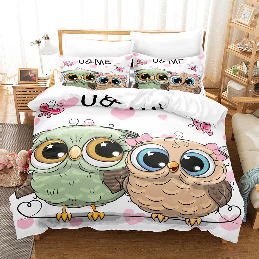Comforter Owl Bedding Set Lovely Green Cartoon Owl For Kids Boys Girls Bird Animal Print Decor