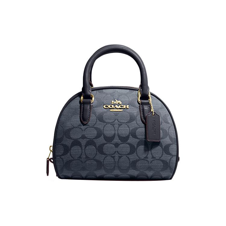 

Coach Sydney 20 Classic Monogram Zip Closure Canvas And Leather Shoulder Crossbody Bag Small Women handbags Dark-Blue CH140-IMDEI Basic Set (Bag+Dust Bag)