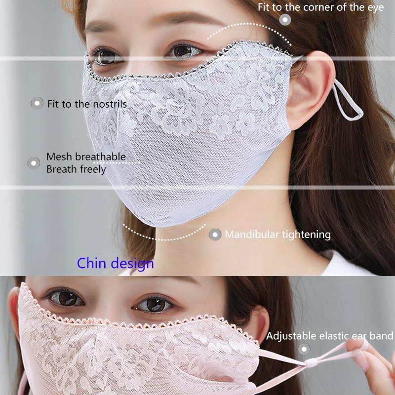 Sweet Flower Sunscreen Thin Lace Mask Outdoors Sunshade For Women Solid Color Sunscreen Face Cover Uv Protection Adjustable Mask