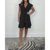 2025 Sommer Rüschen V-Ausschnitt Mode Kurzes Kleid Schlanke Taille Einfarbig Übergröße Elegant Locker Party A-Linien-Kleider Basic Damen Frauenkleidung