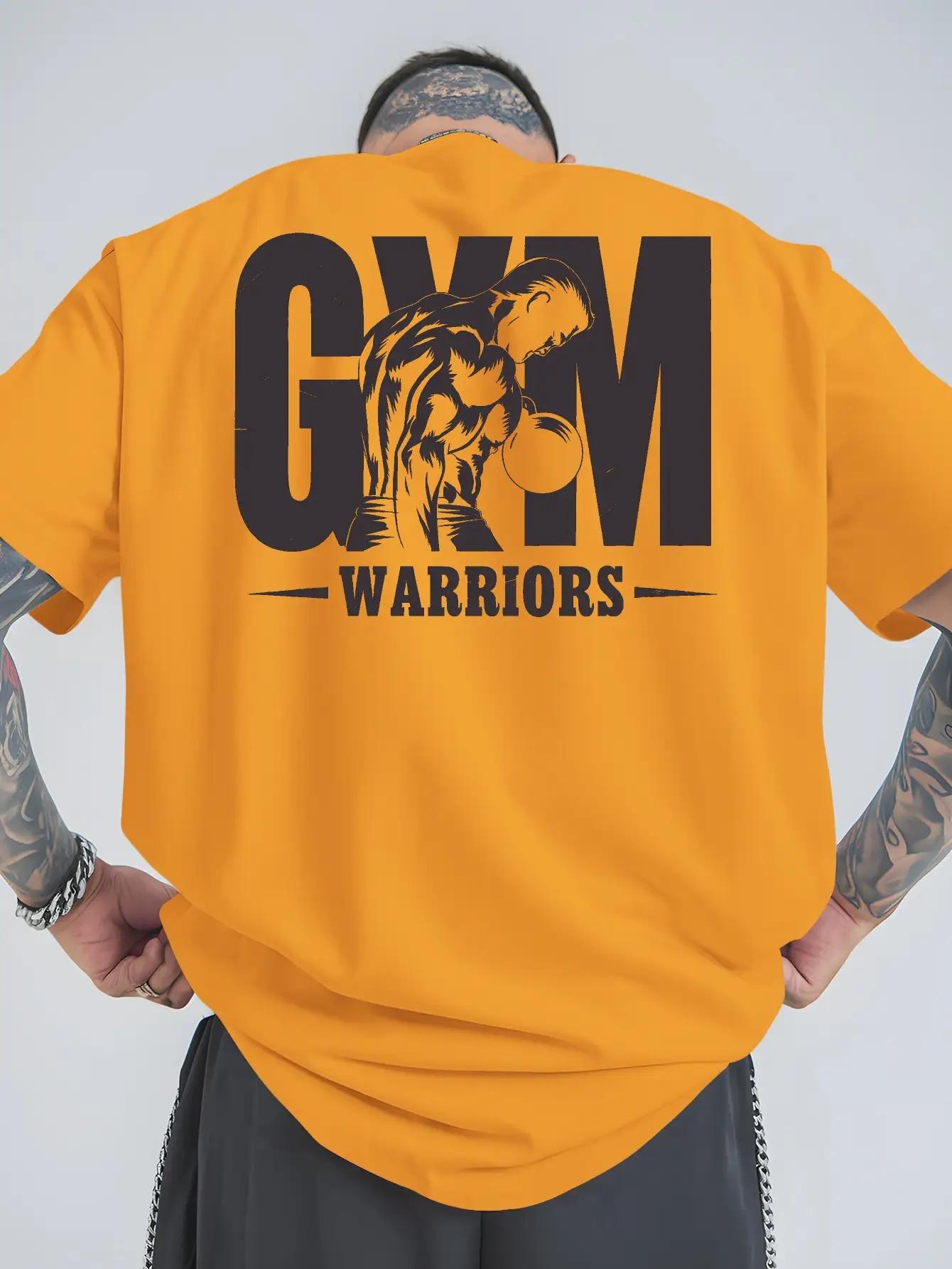 Gym Warriors Men Cotton TShirt Casual Streetwear Orange Fitness Muscle Fit Trendy Style - Men s Summer Cotton Graphic Tee S разноцветный