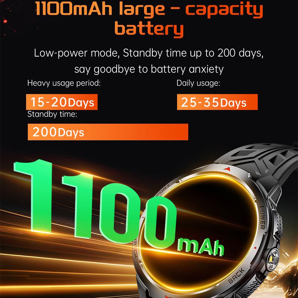 Sports Fitness Smartwatch Health Women Smart Watches Men Flashlight Compass 1100mah Ultra Long Battery BT Call 3ATM Waterproof