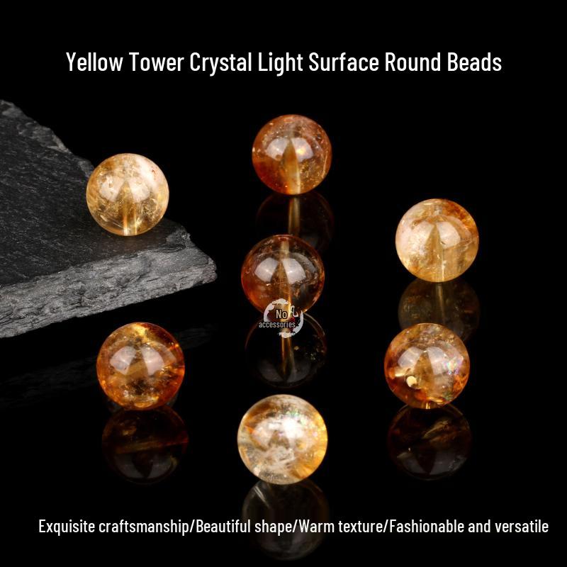 Natural Yellow Topaz & Citrine Crystal Round Bead Bracelet with Azeztulite for DIY Beading Accessories