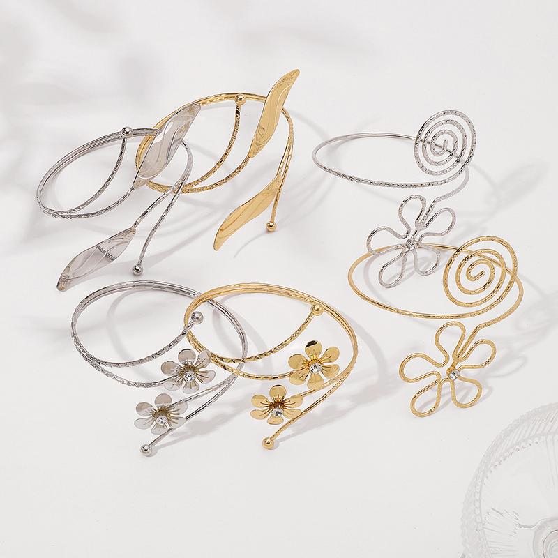 Punk Metal Leaves Flower Upper Arm Bracelets Bangles For Women Girls Cuff Bangle Adjustable Armlets Hand Jewelry Men