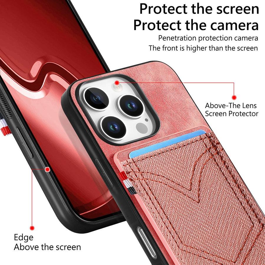 IPhone Samsung Xiaomi Google için Kart Yuvalı Kot Dokulu Telefon Kılıfı Manyetik Araç Tutucu Uyumlu Düşmeye Karşı & Parmak İzine Karşı Arka Kapaklar