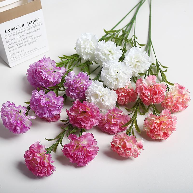 Long Stem Artificial Carnation Bouquet - 5 Heads for Home & Hotel Decor