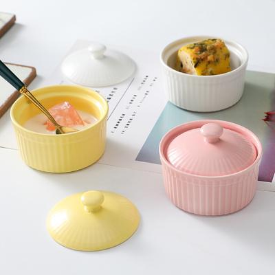 Ceramic With Lid Soufflé Baking Bowl Dessert Double Skin Milk Small Bowl Pudding Bowl Steamed Egg Bowl Chili Sauce Pickle Bowl
