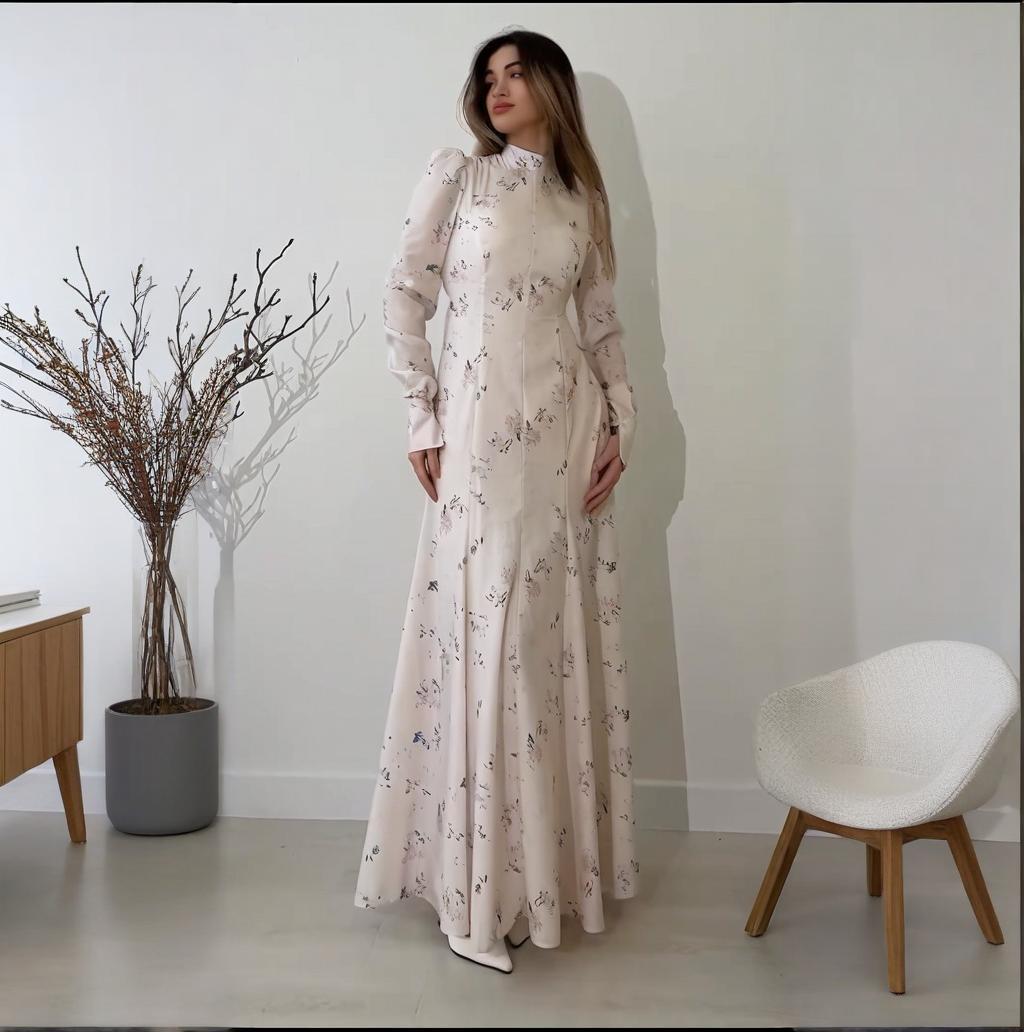 

Летнее платье 2025 года европейско-американского кросс-бордерного стиля с высоким воротом и завязками: Национальный костюм в китайском стиле с современным модным принтом S белый