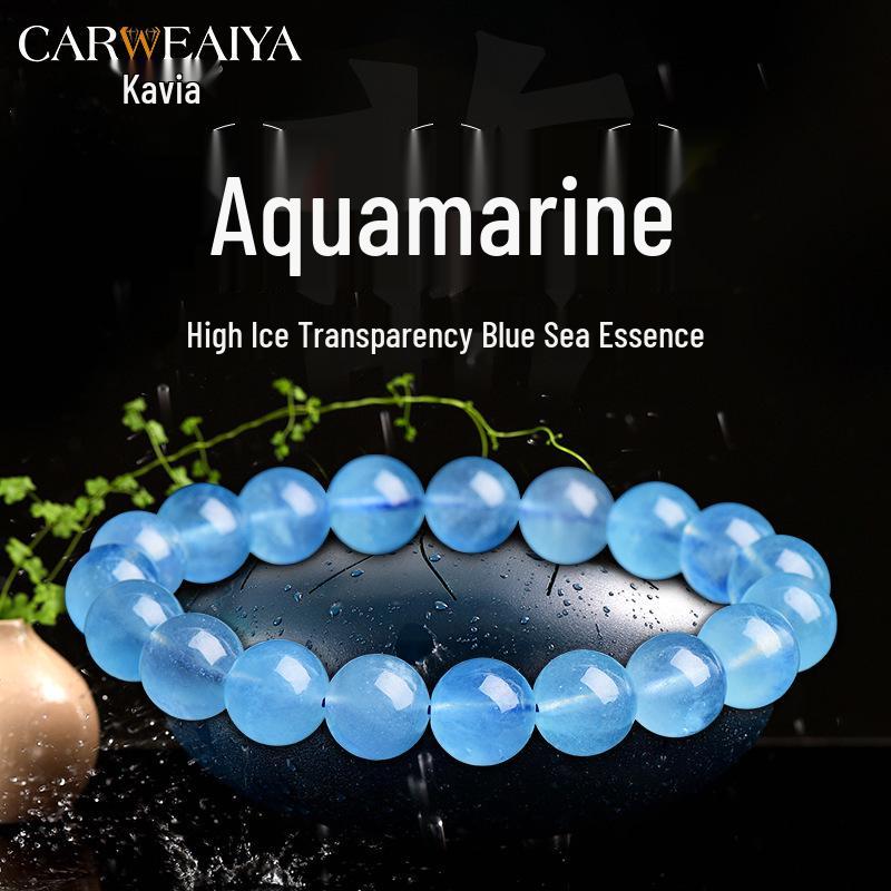Blue Aquamarine & Crystal Bead Bracelet - Unisex Sapphire Gift