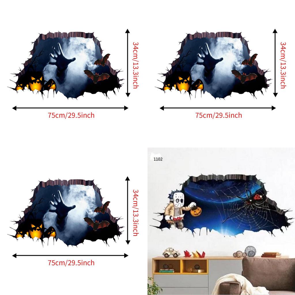 Horror 3d Wall Sticker For Halloween Haunted House Decor Waterproof Pvc For Living Room