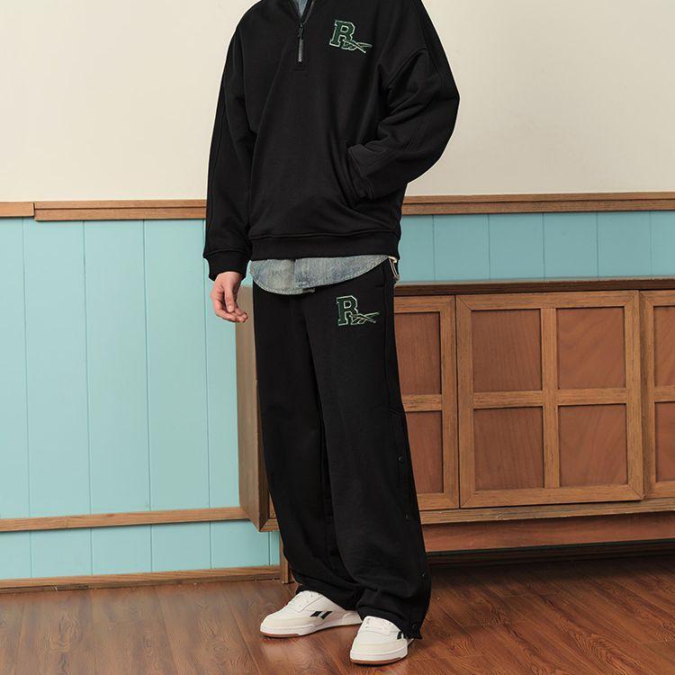 Reebok Solid Color Straight Leg Button Knit Casual Pants Unisex pants Black 23FRC605UGH0