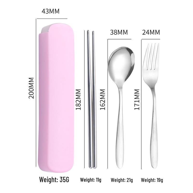 Spersonalizowany Zestaw Sztućców Ze Stali Nierdzewnej na Zewnątrz: Łyżka, Widelec i Pałeczki w Przenośnym Pudełku Prezentowym.