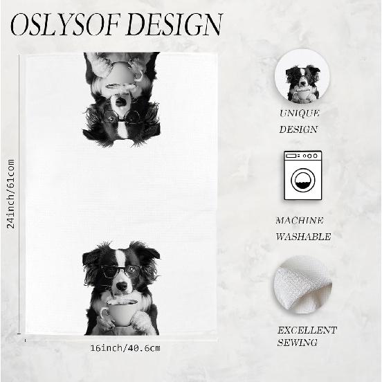 Funny Coffee Border Collie Kitchen Towels, Border Collie Gifts for Women Dish Tea Towels for Kitchen Decor, Dog Lover Gifts Hand Towels for Coffee