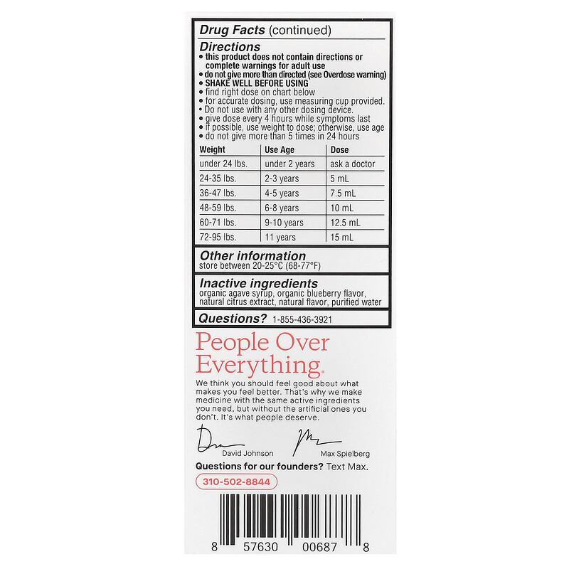 Kids' Pain & Fever, Ages 2-11, Organic Blueberry, 160 mg, 4 fl oz (118 ml)