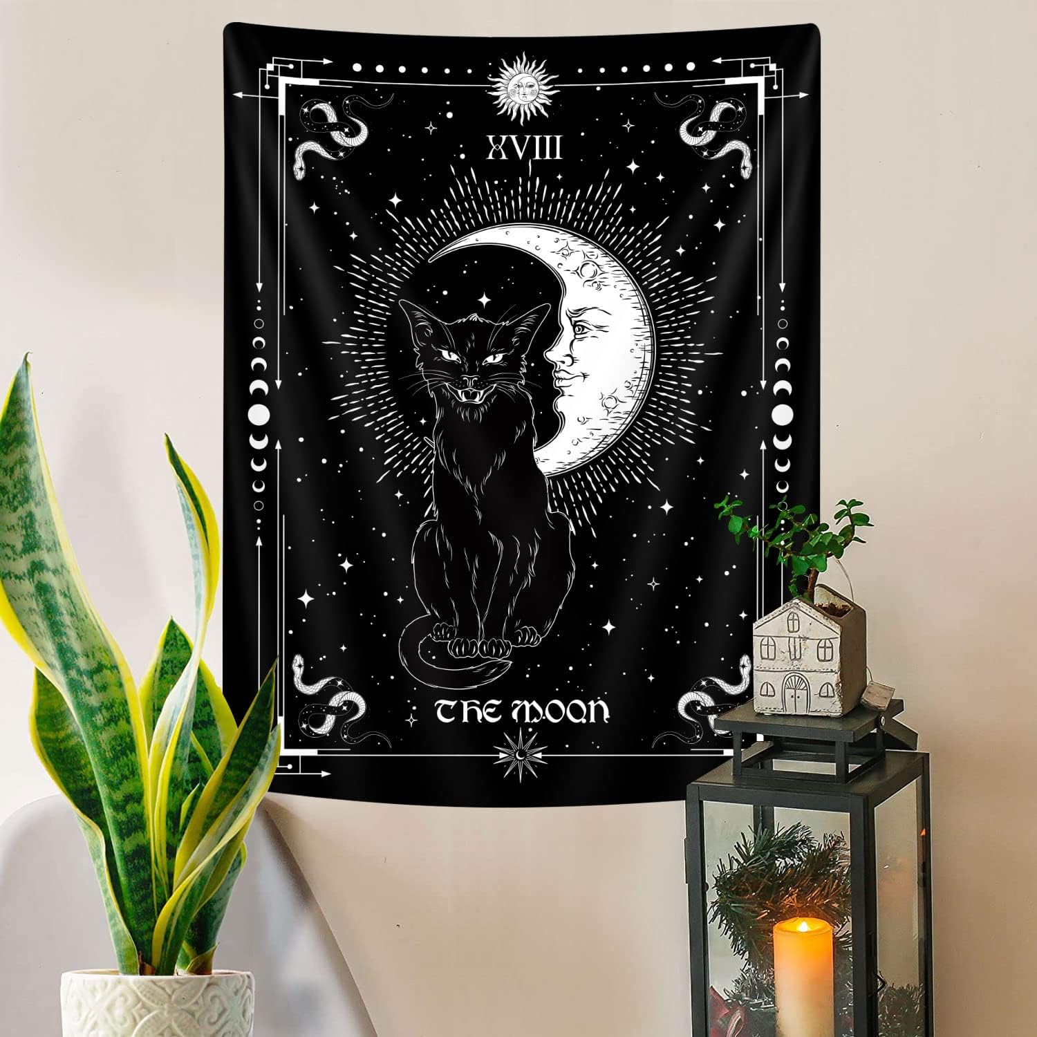 Gothic Black Cat Vertical Wall Hanging Tapestry 75x100 чёрный