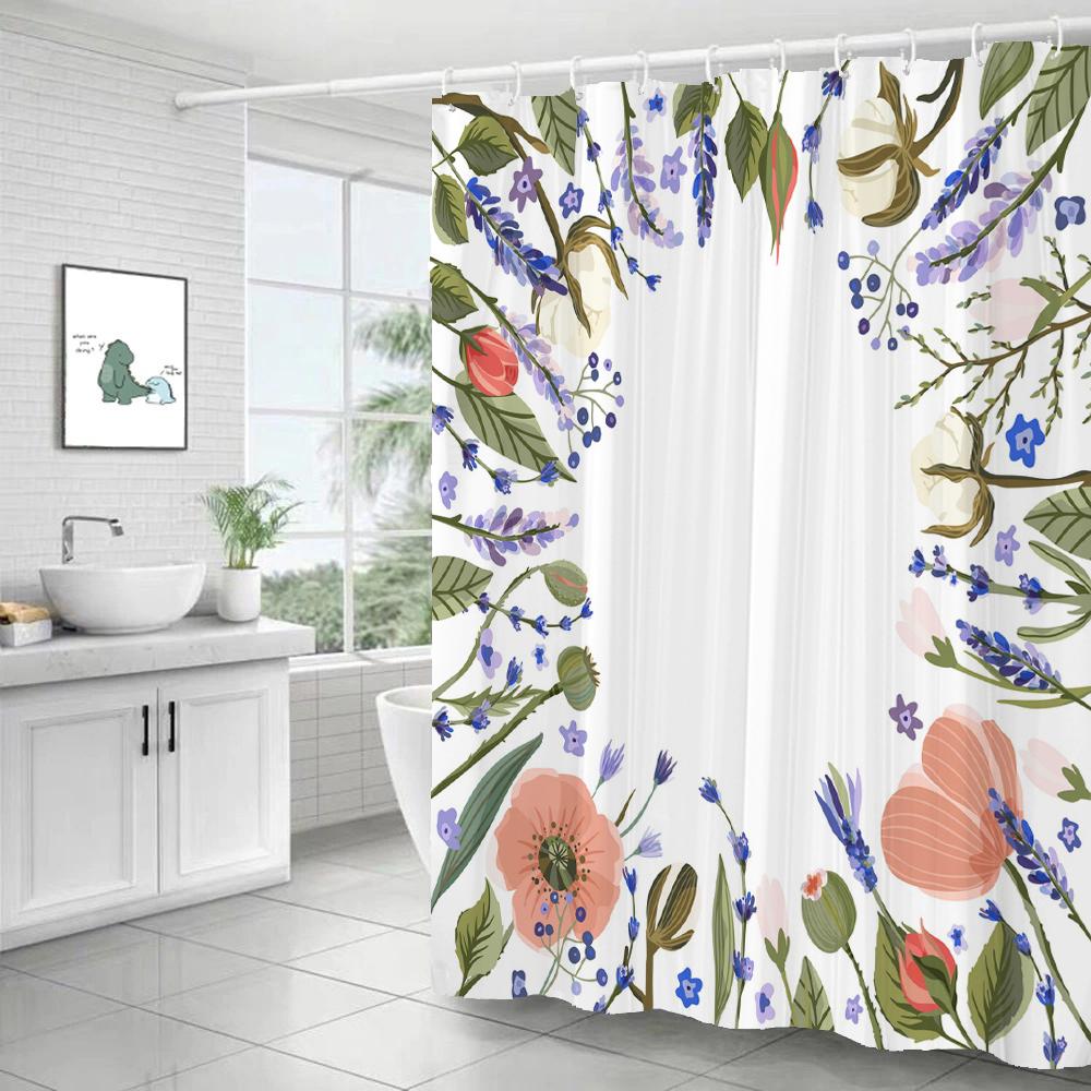 Small Fresh Plant Cactus Leaves Print Shower Curtain Polyester Fabric Bath Curtain With Hooks Curtains For Bathroom Decoration