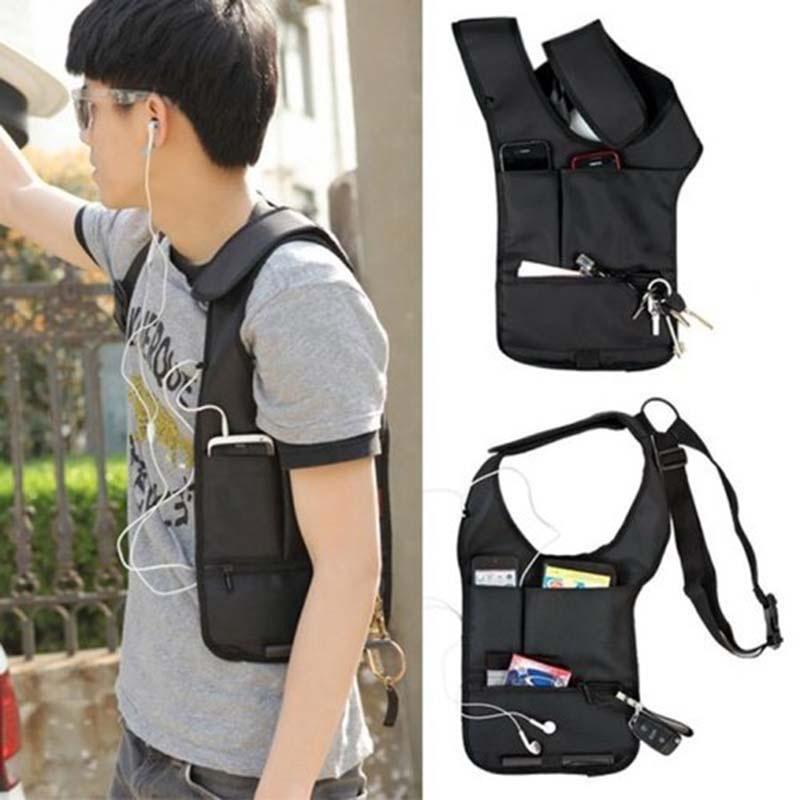 Fashion Mens Antitheft Phone Package Black Shoulder Bag Hidden Backpack For Casual Use
