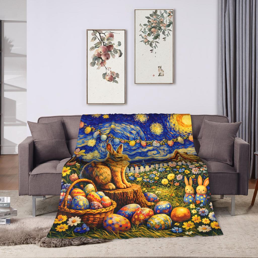 Happy Easter Day Easter Bunny Eggs Blanket Quality Super Soft Throw Blanket Winter Children Couch Chair Sofa Bed Bedspread