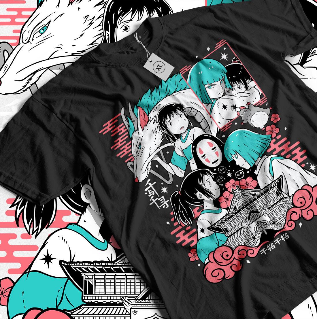 NoFace Spirited Away T-shirt Ghibli Chihiro Haku Girl Anime GifT-shirt All Size S