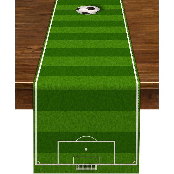 Nepnuser Linen Soccer Table Runner Sport Table Decoration Boy Soccer Birthday Party Supplies for Farmhouse Rustic Vintage Table Cover Home Kitchen