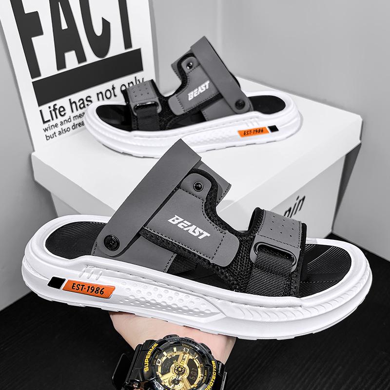 

Мужские высококачественные повседневные сандалии Летние уличные дышащие водонепроницаемые противоскользящие удобные пляжные туфли Двойного назначения спортивные шлепанцы 39 серый