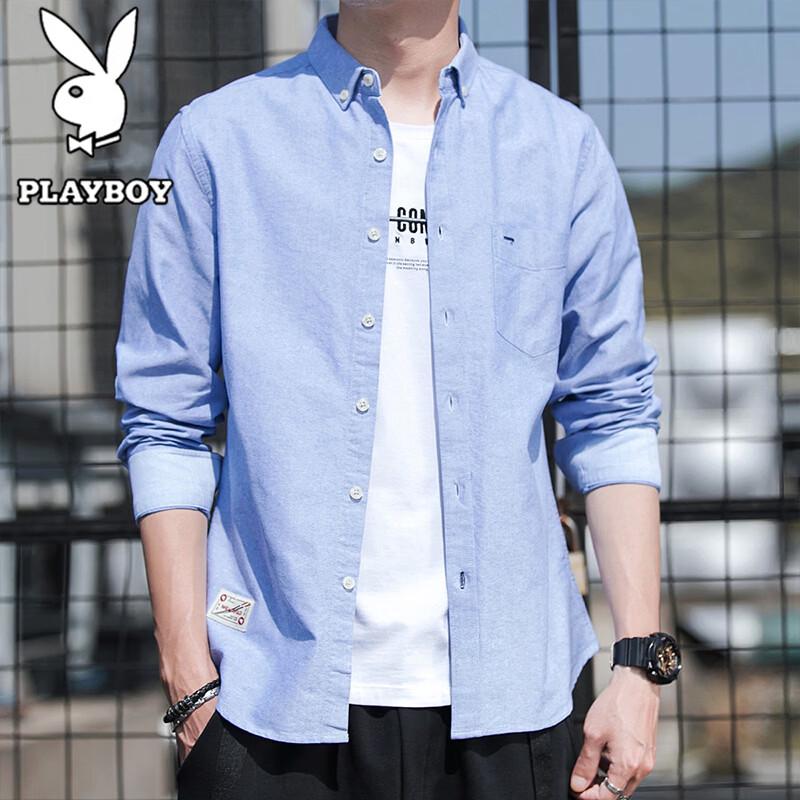 PLAYBOY Men s Summer Casual Long-Sleeve Lapel Shirt M