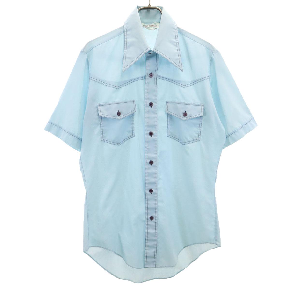 

K MART 70-е винтажная рубашка в западном стиле с коротким рукавом светло-голубая мужская б/у