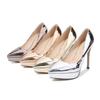 Sexy wasserdichte tisch nachtclub frauen der einzelnen schuhe spitze spitze flach mund große größe high heels stiletto versorgung