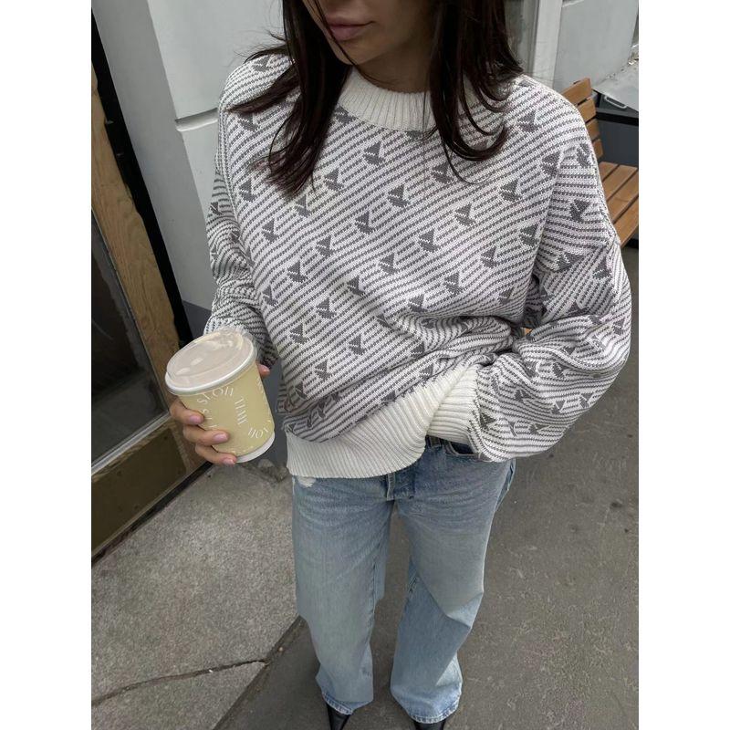 

Fashion Style New Arrival Fashion Loose Knitting round Neck Pullover Fall and Winter All-Match Sweater Loose Knit Sweater Light gray M