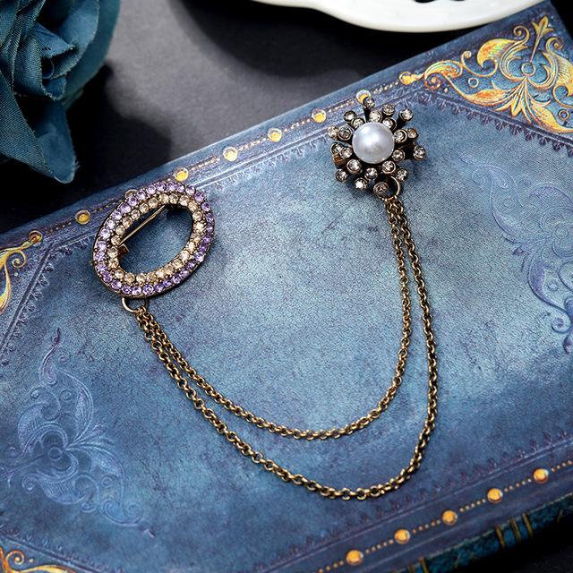 

Винтажные броши со стразами и жемчугом, геометрические булавки для женщин, классические кисточки, модные значки, цепочки, костюм, одежда, брошь, булавка, ювелирные изделия