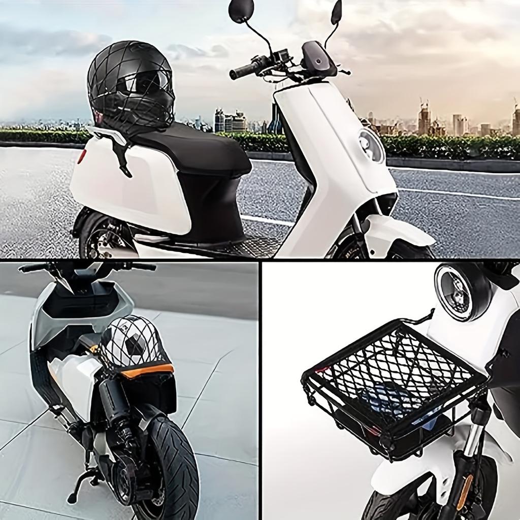 1pc Universal Fit Motorcycle & Scooter Elastic Cargo Net with Helmet Holder, Polyester Mesh Luggage Storage Bag for Bike Tailbox