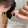Sterling Silver Tiger's Eye Stone Retro Geometric Earrings Femininity Niche Stud Earrings New Maillard Ear Jewelry