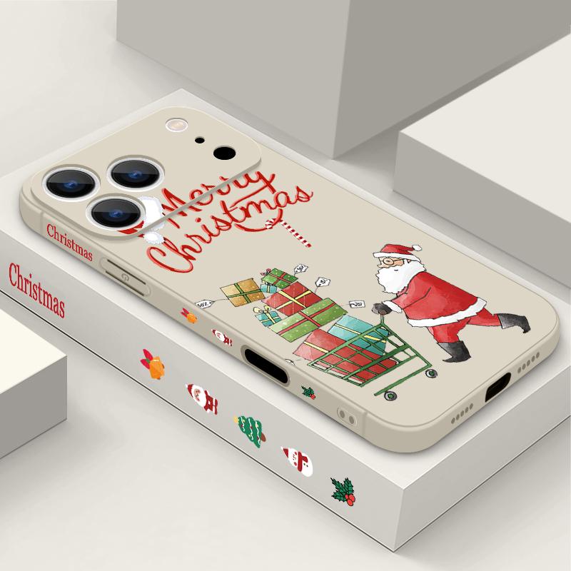 Cute Santa Claus Pattern TPU Soft Silicone Case For iPhone 17 Pro Max 16E 16 15 14 13 Pro Max 12 Pro 11 Shockproof With Lanyard Phone Cover Fundas